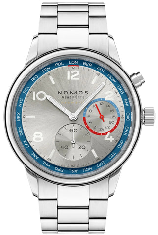 Nomos Glashutte Watch Club Sport Neomatik Worldtimer Silver 791