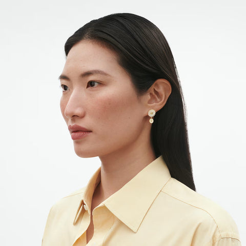 Georg Jensen Daisy 18ct Yellow Gold Plated White Enamel Double Earrings