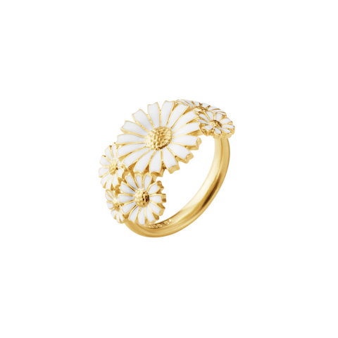 Georg Jensen Daisy 18ct Yellow Gold Plated White Enamel Layered Ring