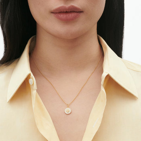 Georg Jensen Daisy 18ct Gold Plated Diamond and White Enamel Necklace