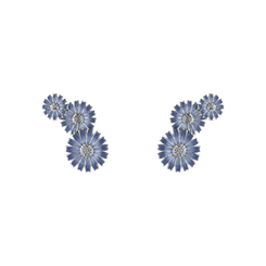 Georg Jensen Daisy Rhodium Plated Sterling Silver Blue Enamel Earrings