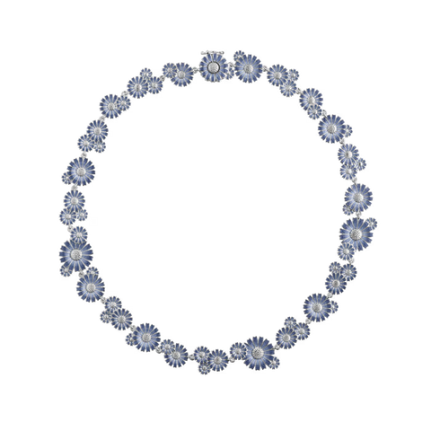 Georg Jensen Daisy Rhodium Plated Sterling Silver Blue Enamel Necklace