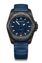 Victorinox watch with blue strap and blue dial on a white background