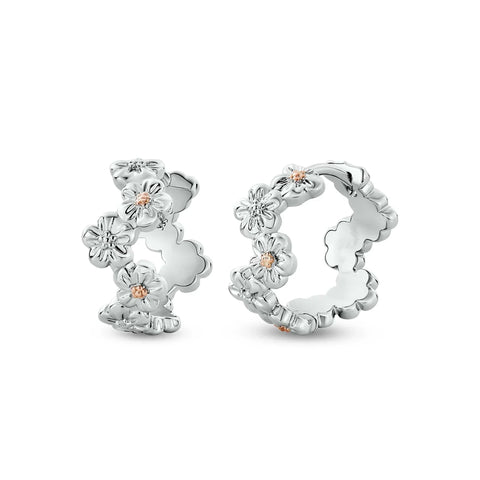 Clogau Nature's Wonder Sterling Silver Forget-Me-Not Huggie Hoop Earrings