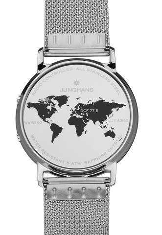 Junghans Milano Mega Solar Watch with black dial, leather strap, steel case