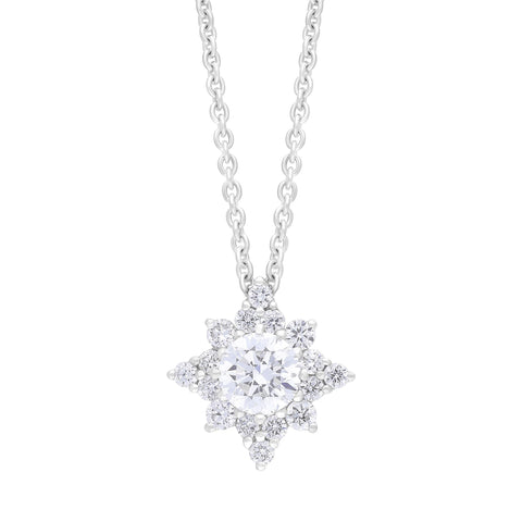 18ct White Gold .31 Diamond .19 Round Star Diamond Cluster Pendant & Chain