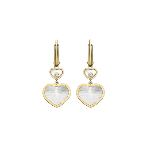 Chopard Happy Hearts 18ct Yellow Gold Mother of Pearl 0.10ct Diamond Earrings