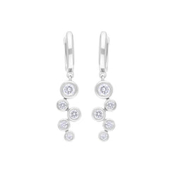 18ct White Gold 0.39ct 5 Stone Diamond Bubble Drop Hoop Earrings