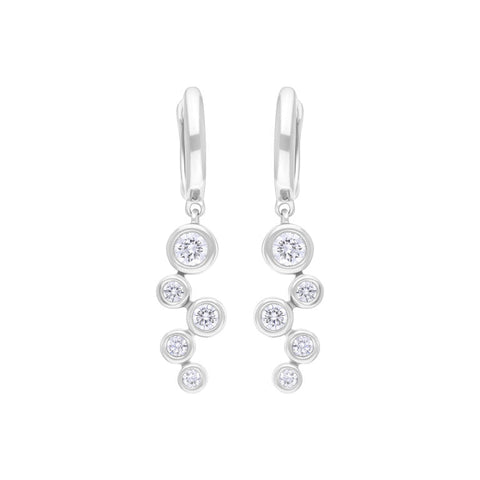 18ct White Gold 0.39ct 5 Stone Diamond Bubble Drop Hoop Earrings