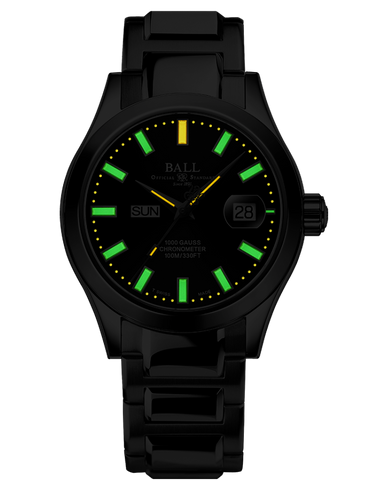 Ball Watch Company Engineer III Marvelight Chronometer Day Date Watch with black dial, steel bracelet, steel case