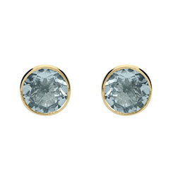 00153477 C W Sellors 9ct Yellow Gold Aquamarine Round Stud Earrings, HBM-059.