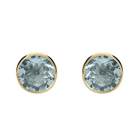 00153477 C W Sellors 9ct Yellow Gold Aquamarine Round Stud Earrings, HBM-059.