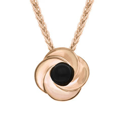 9ct Rose Gold Whitby Jet Stone Windmill Necklace, P2534.