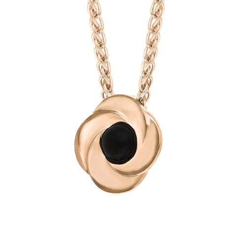 9ct Rose Gold Whitby Jet Stone Windmill Necklace, P2534.