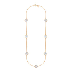 9ct Rose Gold WHITE MOP Bloom Four Leaf Clover Ball Edge Long Necklace, N1040