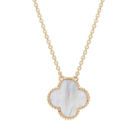 9ct Rose Gold WHITE MOP Bloom Large Four Leaf Clover Ball Edge Chain Necklet, N1043