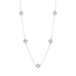 9ct White Gold WHITE MOP Bloom Four Leaf Clover Ball Edge Necklace, N1154