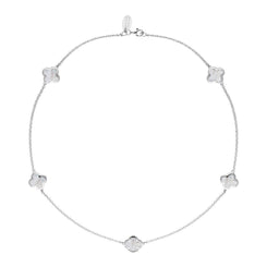 9ct White Gold WHITE MOP Bloom Four Leaf Clover Necklace, N1128