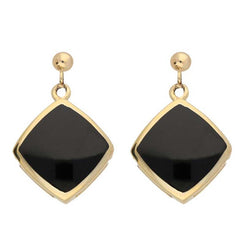 9ct Yellow Gold Whitby Jet Cushion Drop Earrings