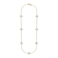 9ct Yellow Gold WHITE MOP Bloom Four Leaf Clover Long Necklace, N1129