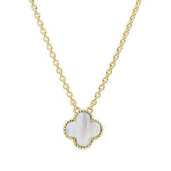 9ct Yellow Gold WHITE MOP Bloom Small Four Leaf Clover Ball Edge Chain Necklet, N1044