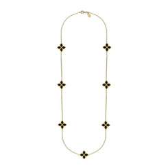 9ct Yellow Gold Whitby Jet Bloom Long Flower Ball Edge Necklace, N1157