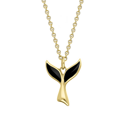 9ct Yellow Gold Whitby Jet Whale Tail Necklace, P2984