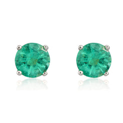 9ct White Gold Emerald 5mm Round Claw Set Stud Earrings. 33-22-003.