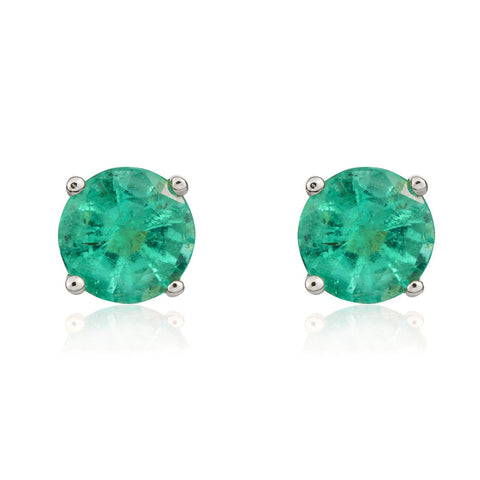 9ct White Gold Emerald 5mm Round Claw Set Stud Earrings. 33-22-003.