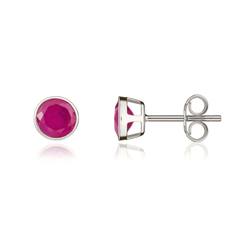 9ct White Gold Ruby 5mm Round Rub Over Set Stud Earrings