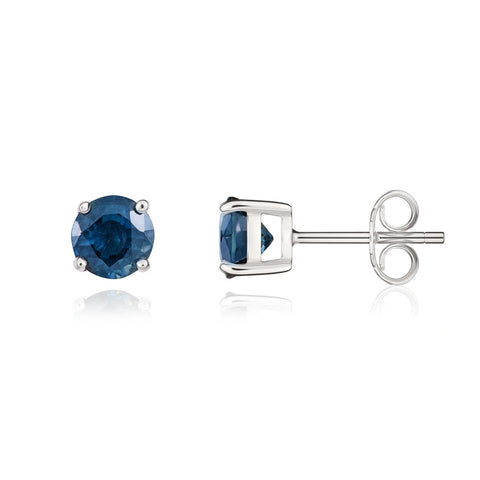 9ct White Gold Sapphire 5mm Round Claw Set Stud Earrings