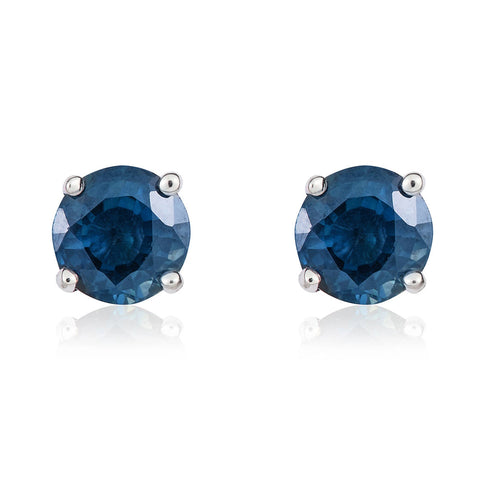 9ct White Gold Sapphire 5mm Round Claw Set Stud Earrings. 33-21-066.