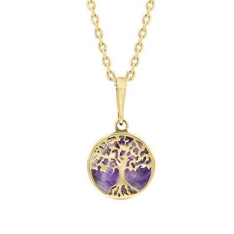 9ct Yellow Gold Blue John Round Tree of Life Necklace, P3616.