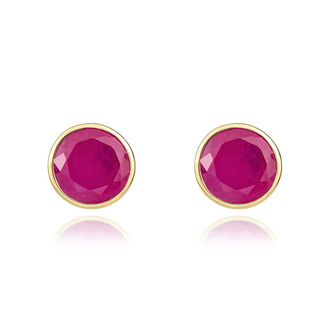 9ct Yellow Gold Ruby 5mm Round Rub Over Set Stud Earrings. 33-23-020.