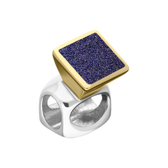 9ct Yellow Gold Sterling Silver Blue Goldstone Stepping Stones 5mm Square Charm P1763