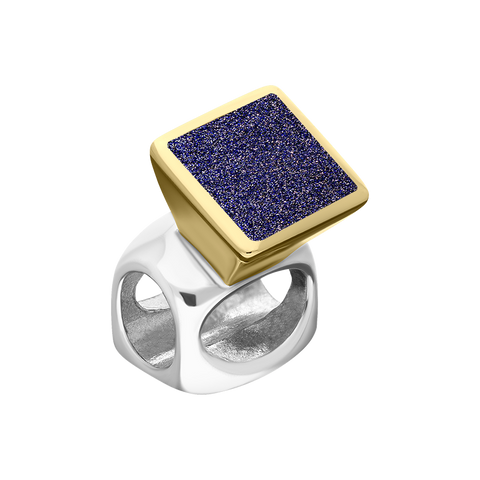 9ct Yellow Gold Sterling Silver Blue Goldstone Stepping Stones 5mm Square Charm P1763