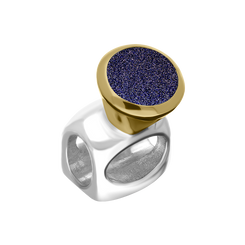 9ct Yellow Gold Sterling Silver Blue Goldstone Stepping Stones 5mm Round Charm P1762