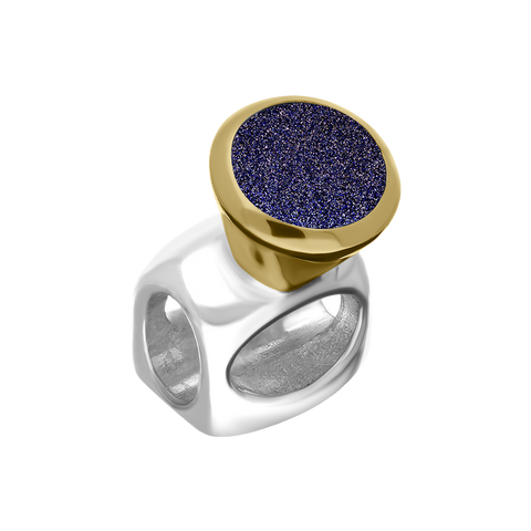 9ct Yellow Gold Sterling Silver Blue Goldstone Stepping Stones 5mm Round Charm P1762