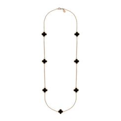 9ct Rose Gold Whitby Jet Bloom Four Leaf Clover Long Necklace, N1129.