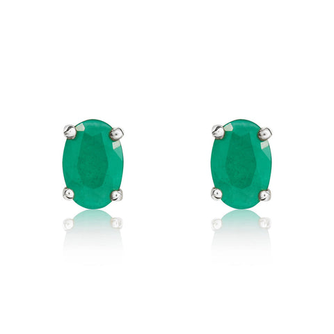 9ct White Gold Emerald 6x4mm Oval Claw Set Stud Earrings. 33-22-002.