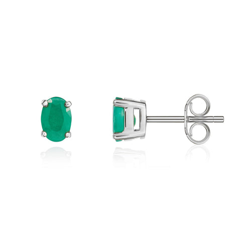 9ct White Gold Emerald 6x4mm Oval Claw Set Stud Earrings. 33-22-002._2