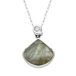 9ct White Gold Labradorite Diamond Fan Shaped Necklace, PUNQ0008440