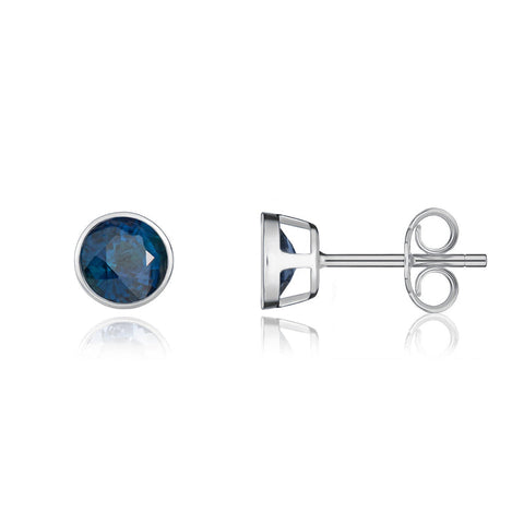 9ct White Gold Sapphire 5mm Round Rub Over Set Stud Earrings. 33-21-015_2