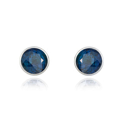 9ct White Gold Sapphire 5mm Round Rub Over Set Stud Earrings. 33-21-015.