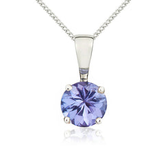 9ct White Gold Tanzanite 5mm Round Claw Set Pendant 62-66-006.