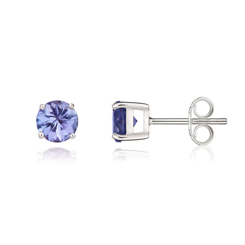 9ct White Gold Tanzanite 5mm Round Claw Set Stud Earrings. 33-24-007_2