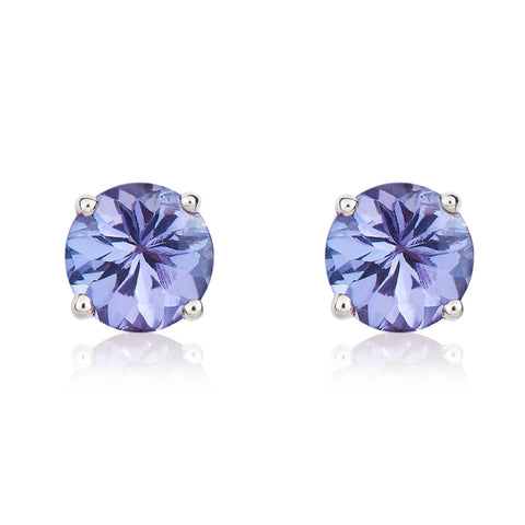 9ct White Gold Tanzanite 5mm Round Claw Set Stud Earrings. 33-24-007