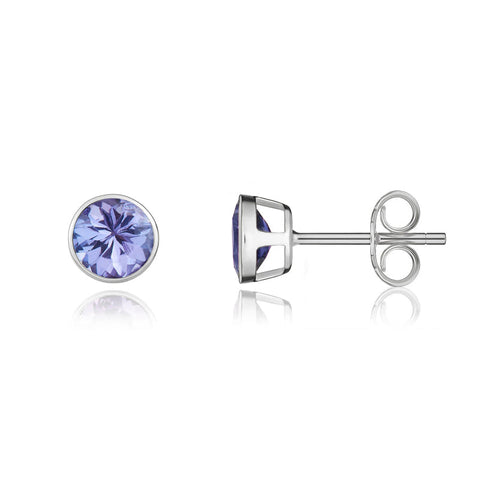 9ct White Gold Tanzanite 5mm Round Rub Over Set Stud Earrings. 33-24-012_2