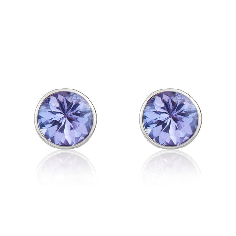9ct White Gold Tanzanite 5mm Round Rub Over Set Stud Earrings. 33-24-012