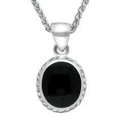 9ct White Gold Whitby Jet Heritage Rope Edge Oval Pendant, P003.